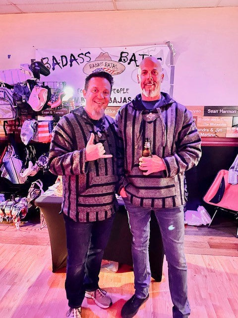 Badass Bajas Hoodie - Dark Blue with Dark Red stripe